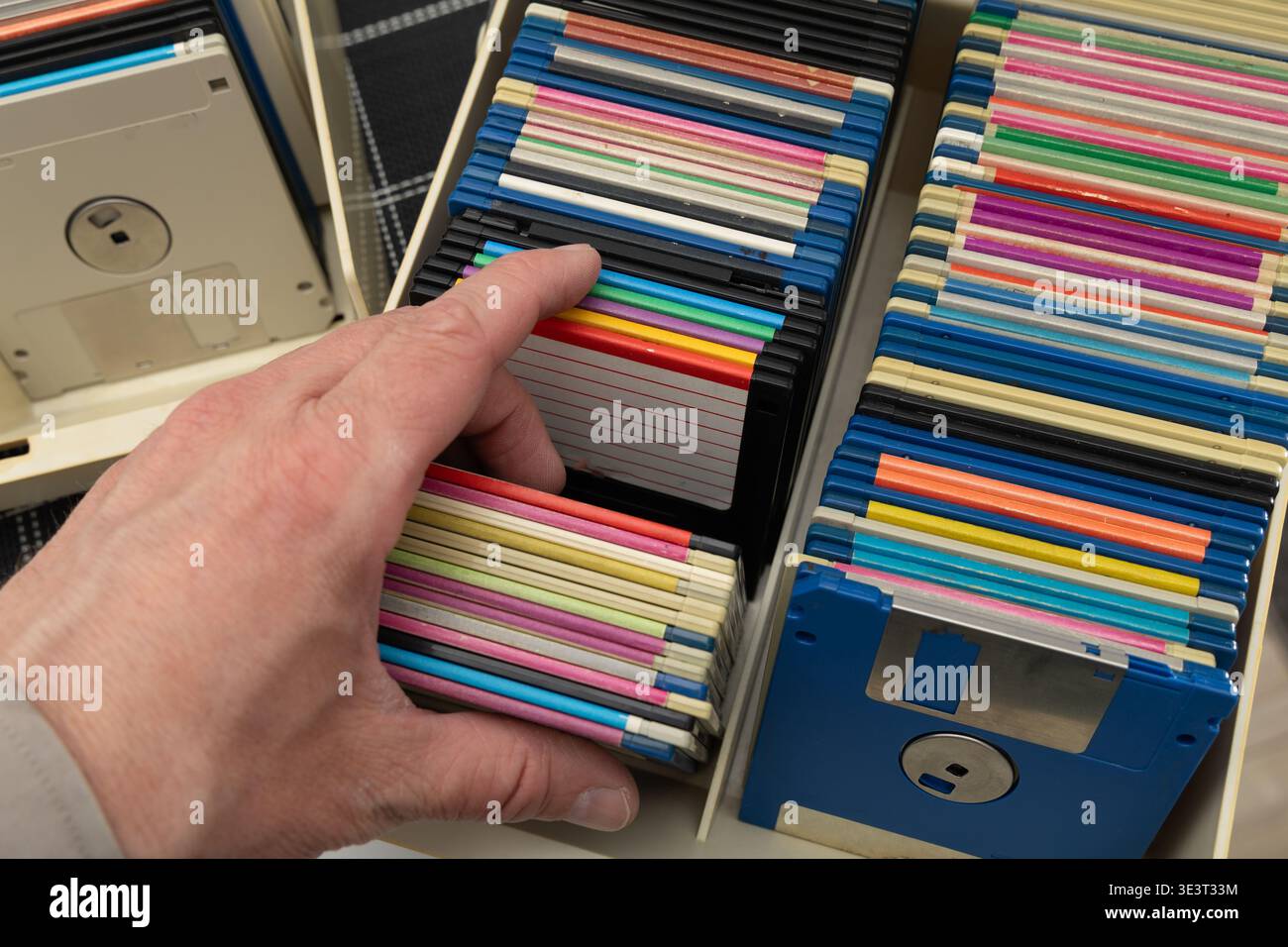 A box of old 3.5-inch floppy disks, colorful floppy disks for 8-bit ...