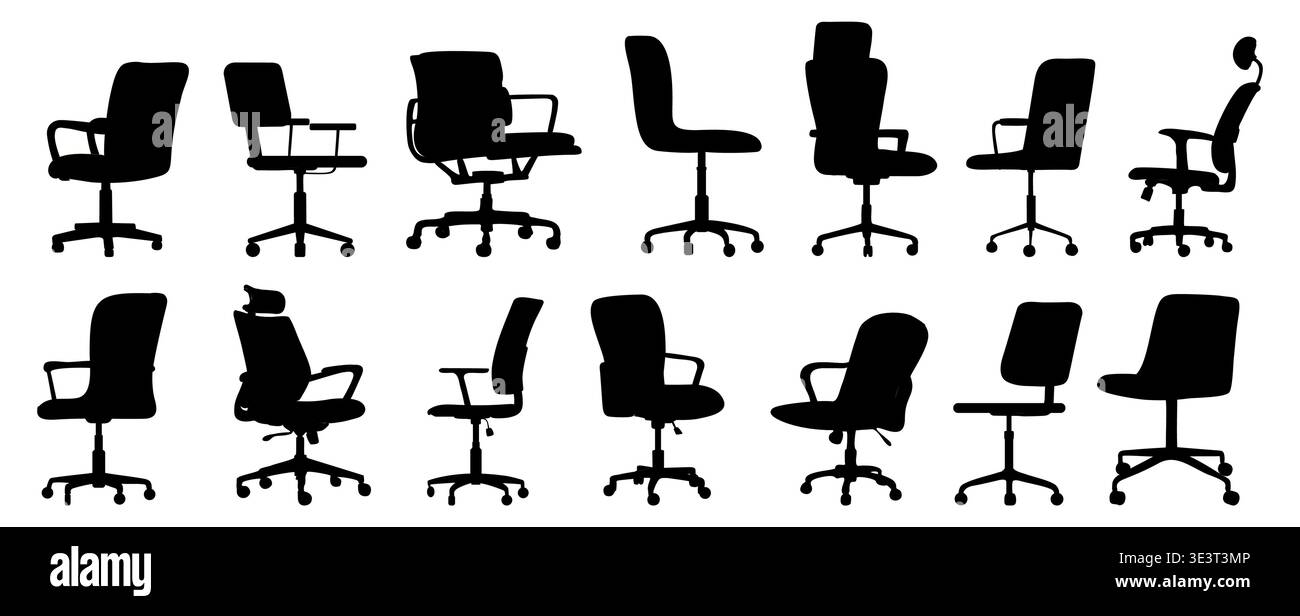 Black silhouettes office chairs in various styles Stock Vector