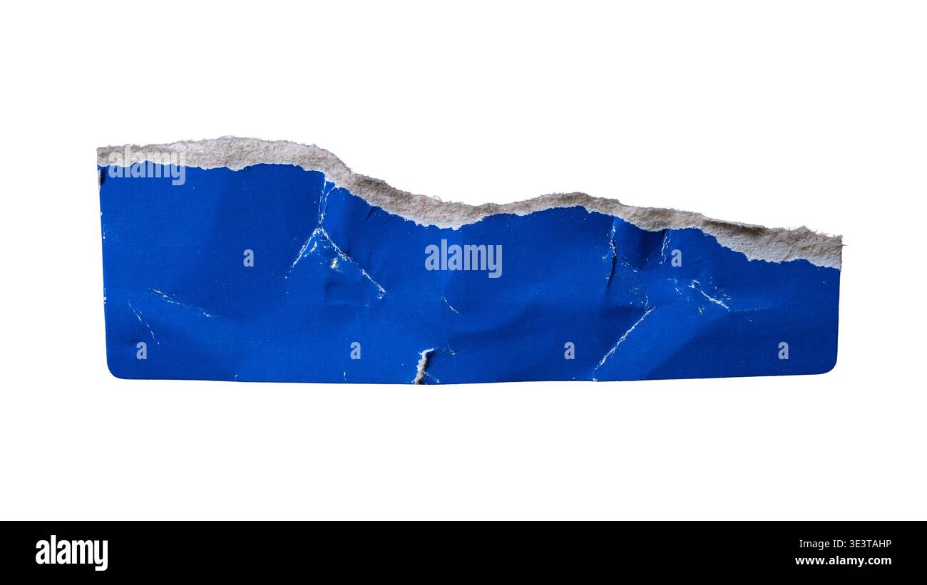 Grunge Torn Dark Blue Cardstock Strip with Ripped Grey Edges Stock Photo