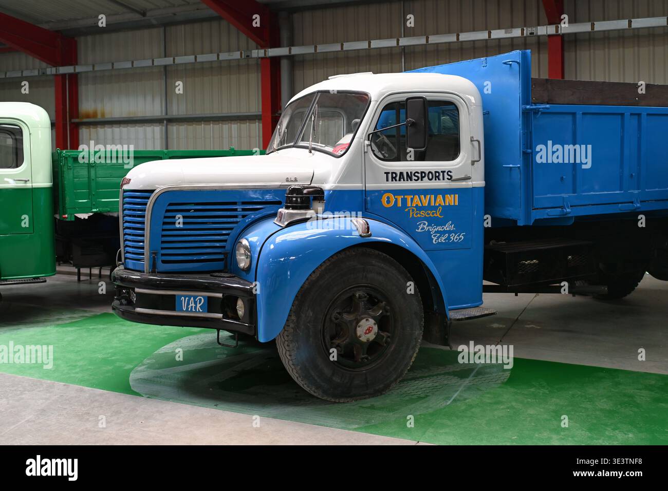 French Blue & White Vintage Berliet GL Series Truck or Lorry. Berliet Models were Manufactured in France from 1950 until 1977. Stock Photo