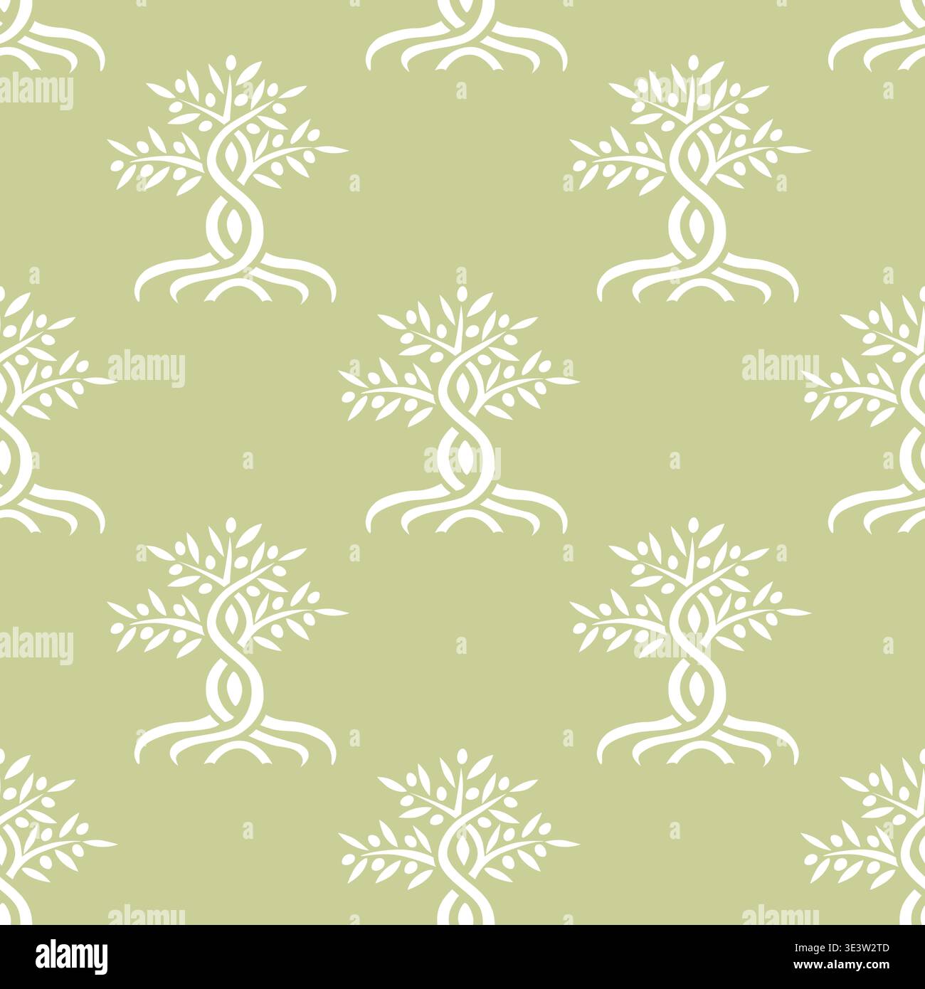 Stylized olive trees seamless pattern. Stylish packaging design for olive oil. Vector illustration background. Stock Vector