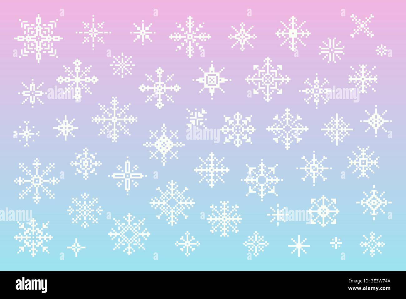 White Pixel Art Snowflakes. Isolated elements. Stock Vector