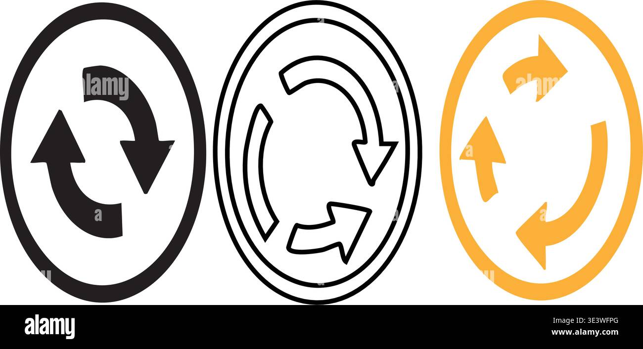 Three circular icons with arrows indicating rotation or recycling Stock Vector