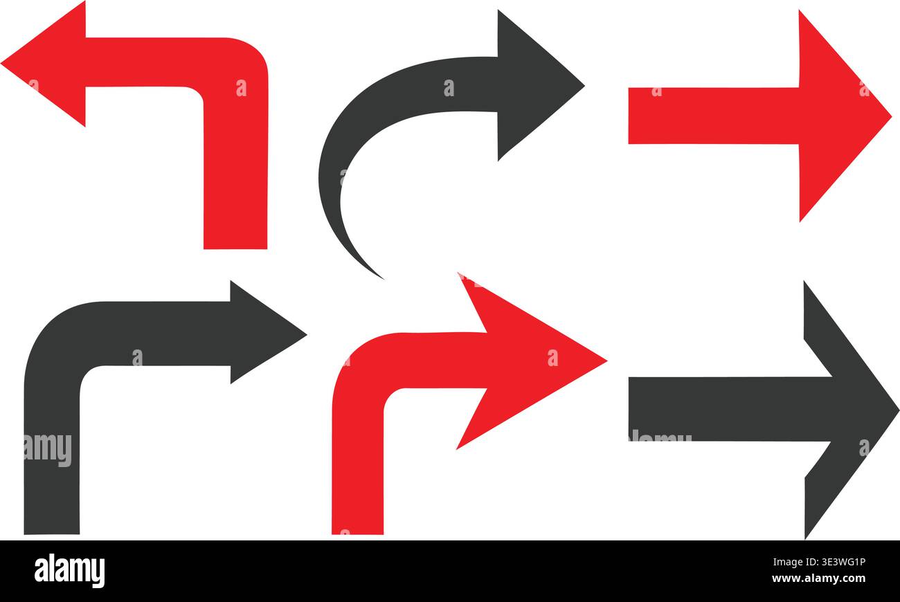 A group of red and black arrows pointing in different directions Stock Vector