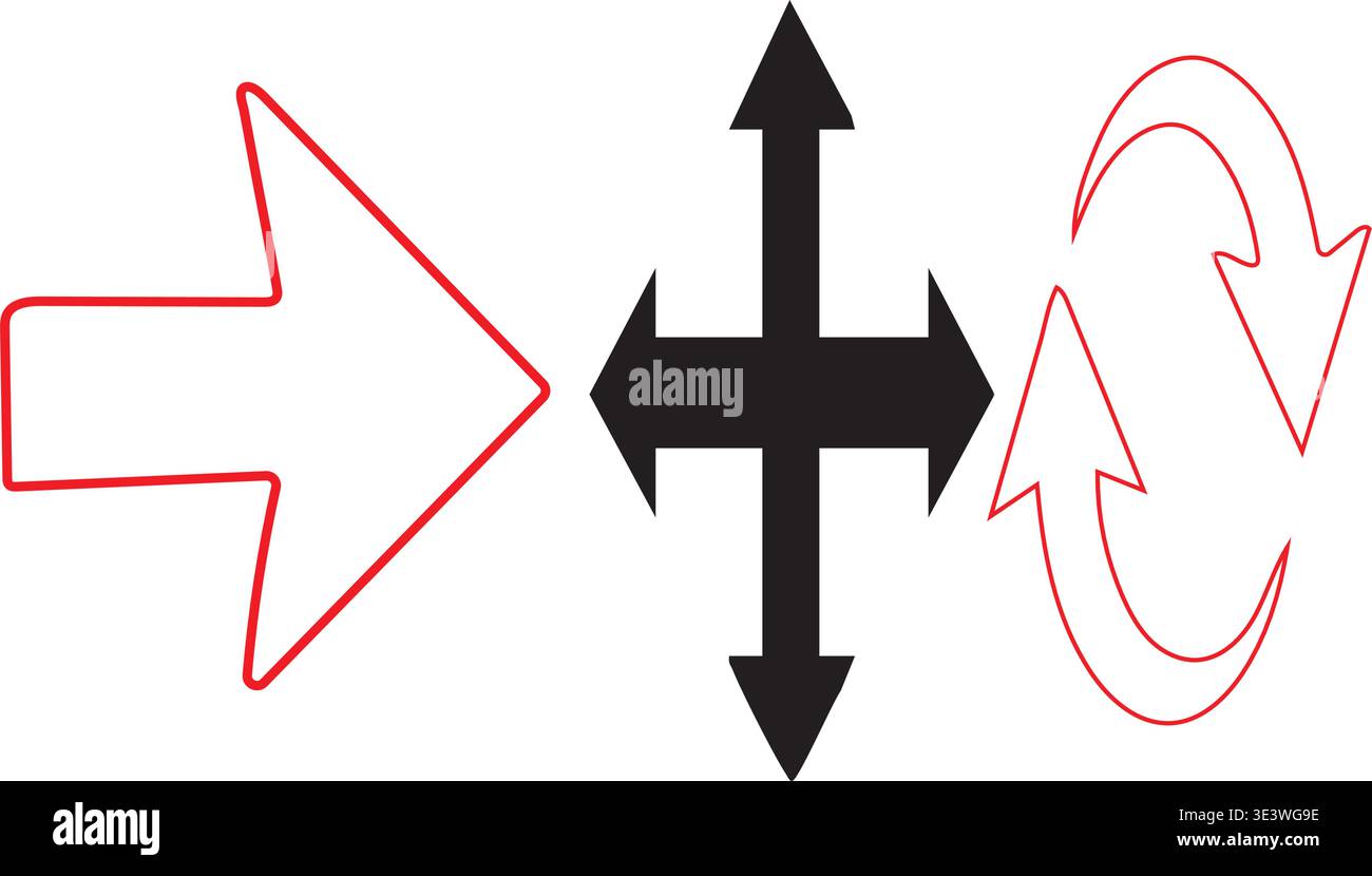 Three arrows indicating different directions and actions Stock Vector