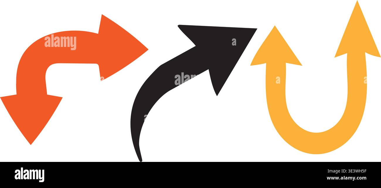 Three arrows pointing in different directions on a white background Stock Vector
