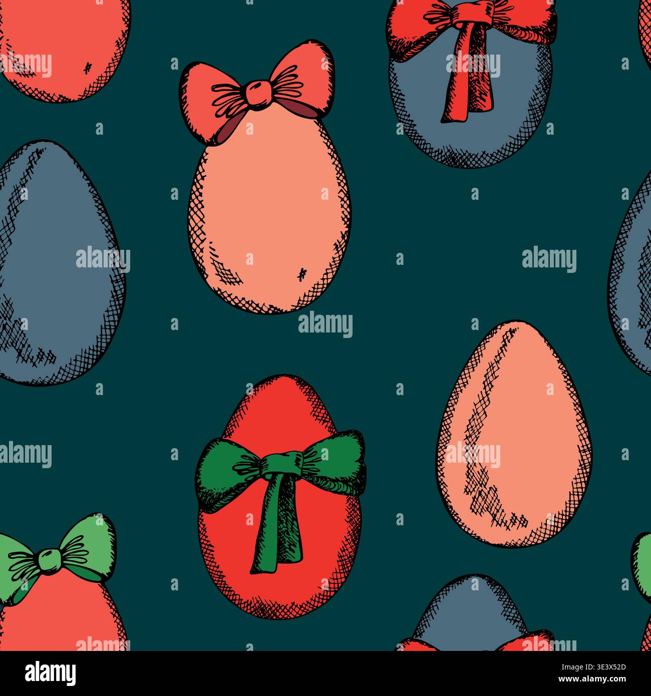 Happy Easter seamless pattern with eggs on color background. Polka dots design for card, postcard, wallpaper, posters. Vector stock illustration Stock Vector