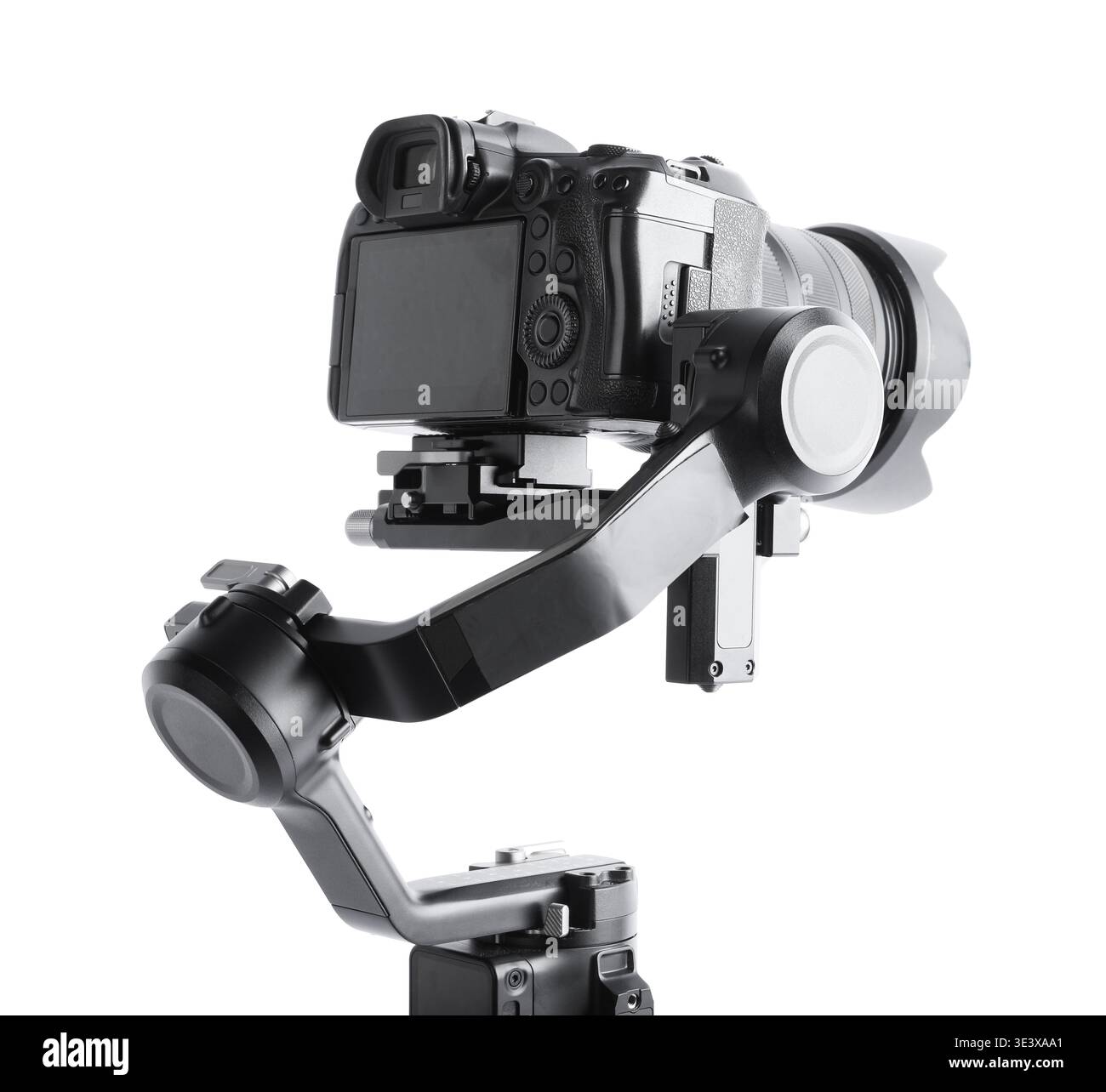 Gimbal stabilizer with camera isolated on white Stock Photo