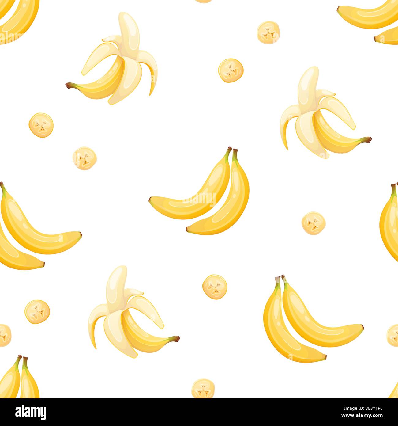 Banana seamless pattern with whole and peeled fruit vector Stock Vector