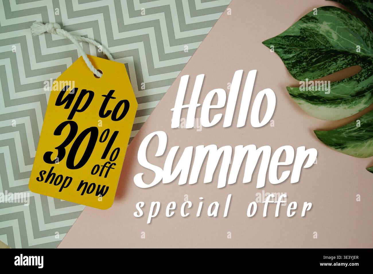 Hello Summer Sale 30% with Price tag and summer decorations on 