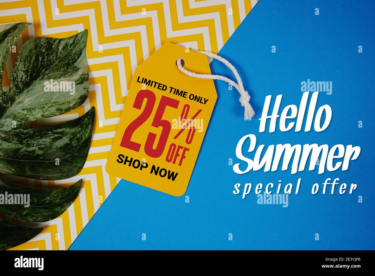 Hello Summer Sale 25% with Price tag and summer decorations on 
