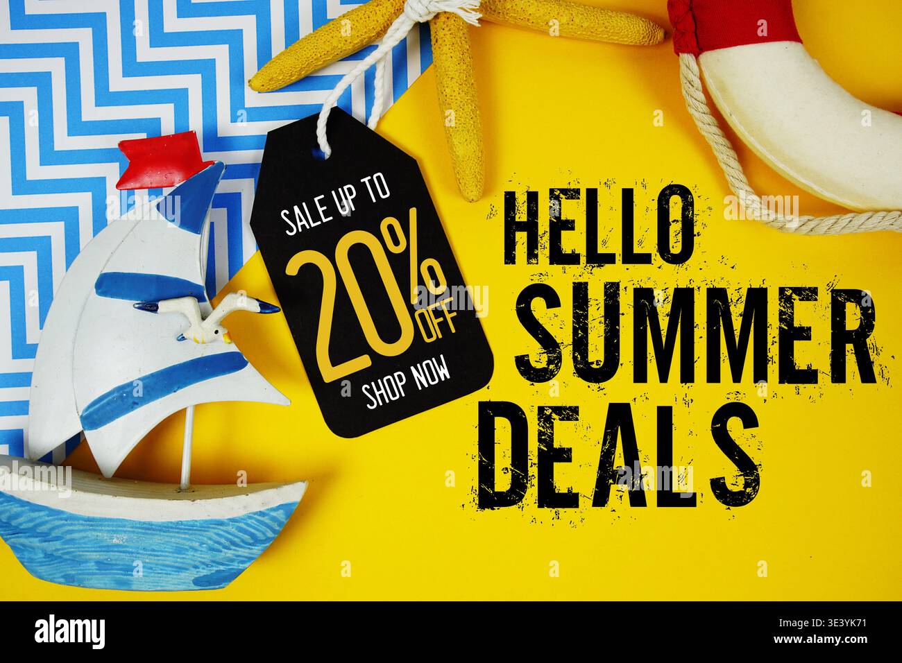 Hello Summer Sale 20% with Price tag and summer decorations on 