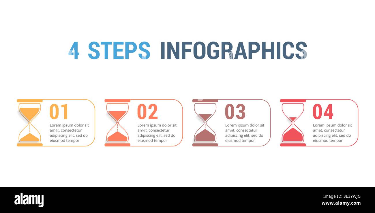 4 Steps infographics with hourglass, vector eps10 illustration Stock Vector