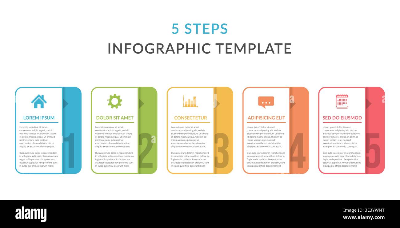 Five infographic elements with numbers, icons and place for your text, workflow, process chart, steps or options, vector eps10 illustration Stock Vector