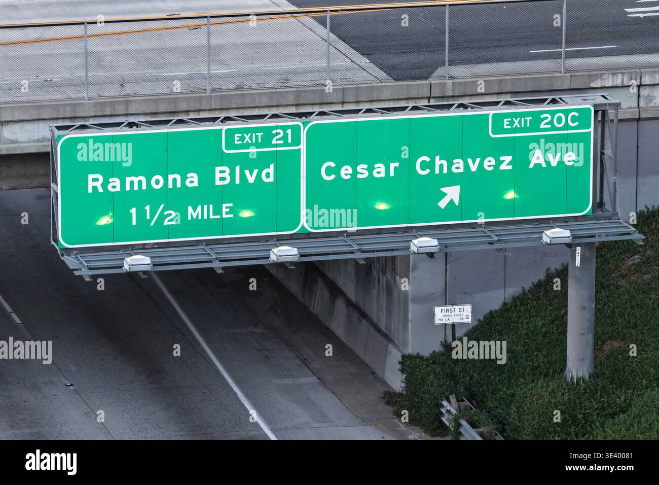 A Cesar Chavez Ave. freeway exit sign on the Interstate 710 freeway ...