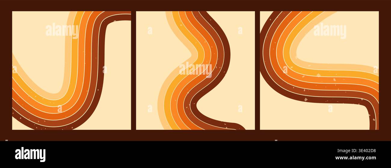 Set with square designs, rainbow stripe waves. Stock Vector