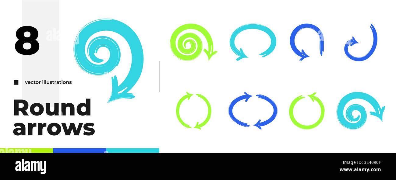 Round and spiral multicolor bold thick stroke arrow set Stock Vector