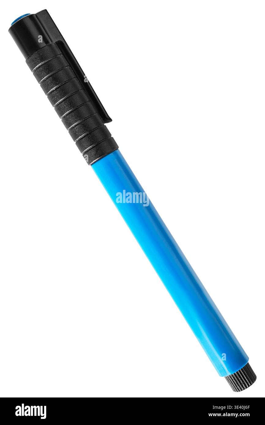Blue plastic pen isolated on white background Stock Photo