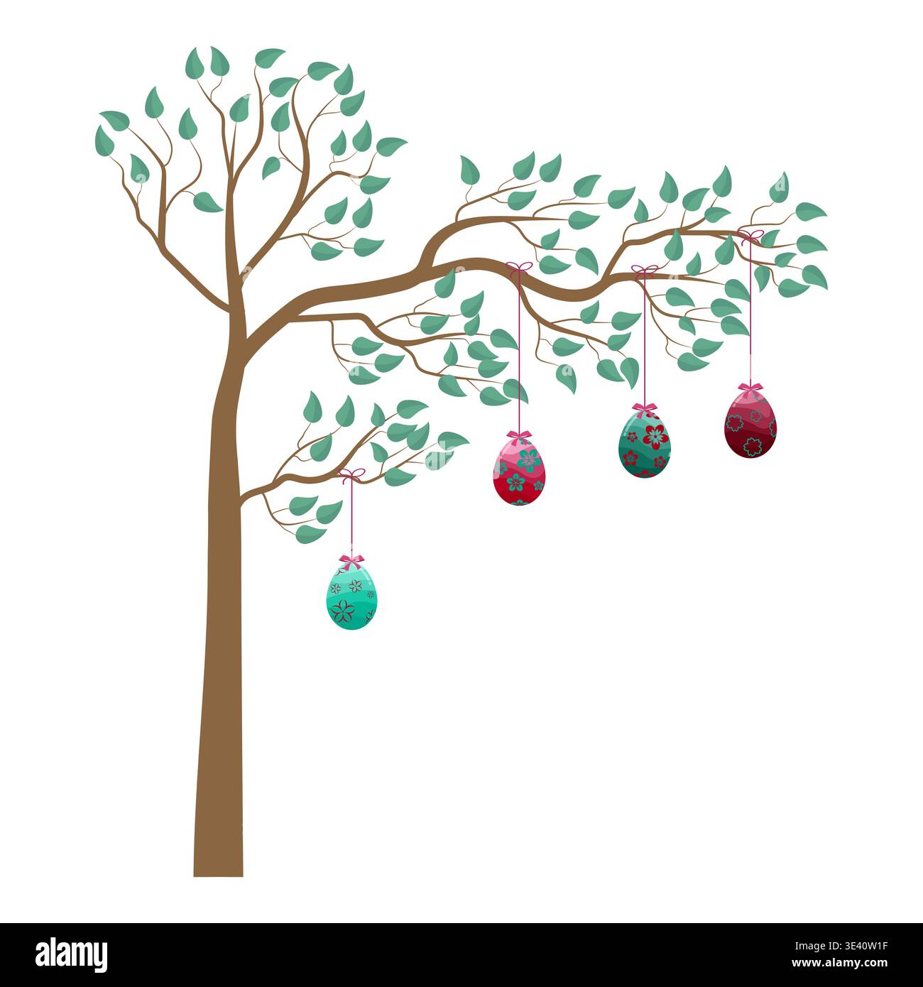 Decorated Easter Eggs Hung On A Tree Stock Vector