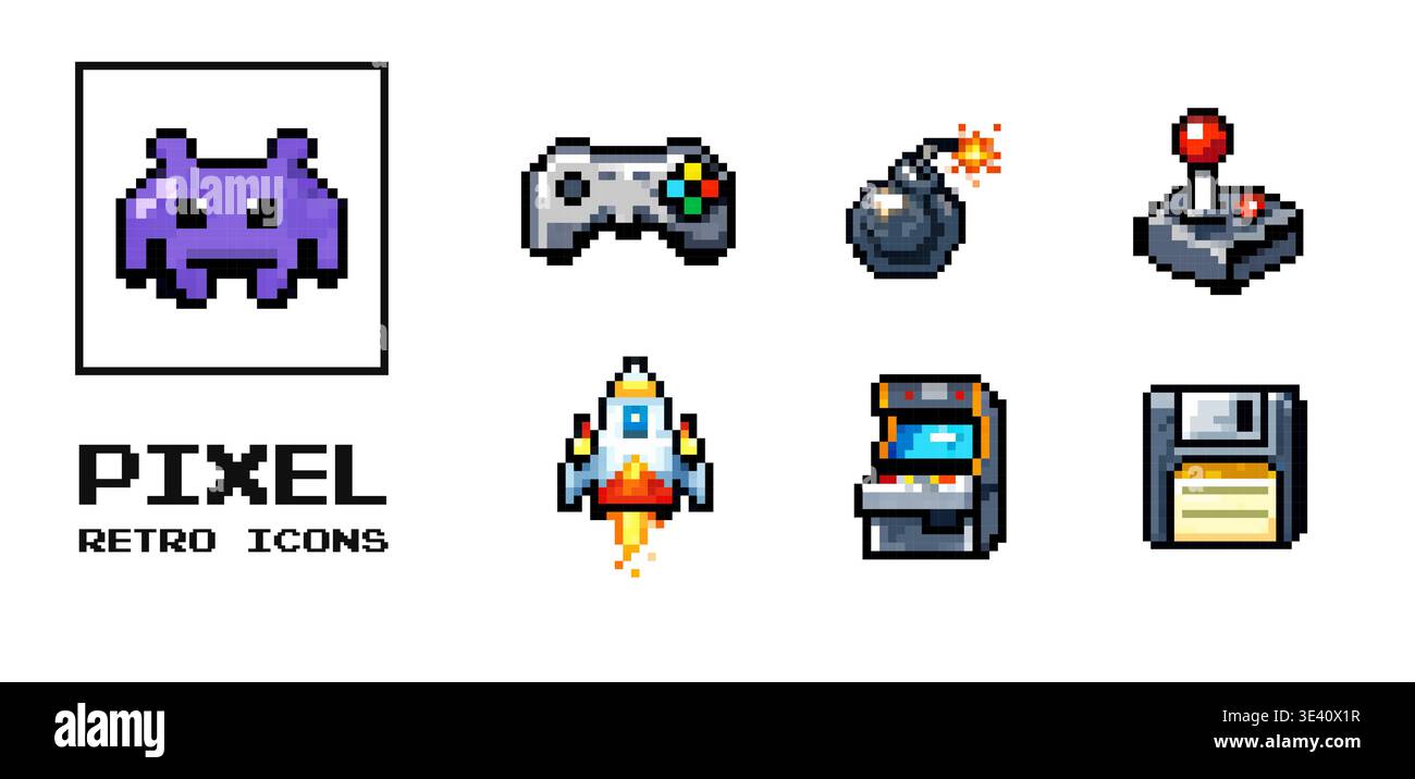 80s retro computer game icons hi-res stock photography and images - Alamy