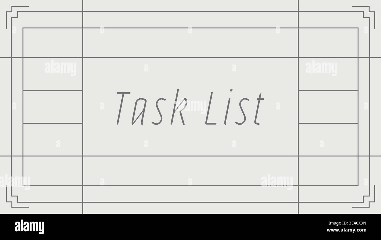 Refined note card illustration featuring task list text centered within a geometric line border and layered rectangular frame details. Stock Vector
