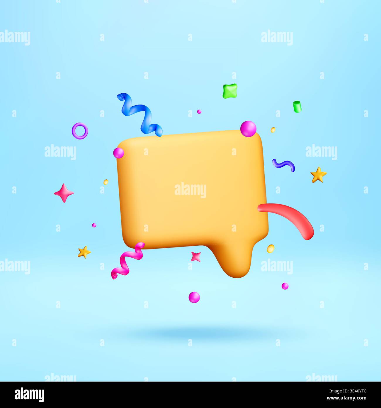3d yellow speech bubble with colorful confetti Stock Vector