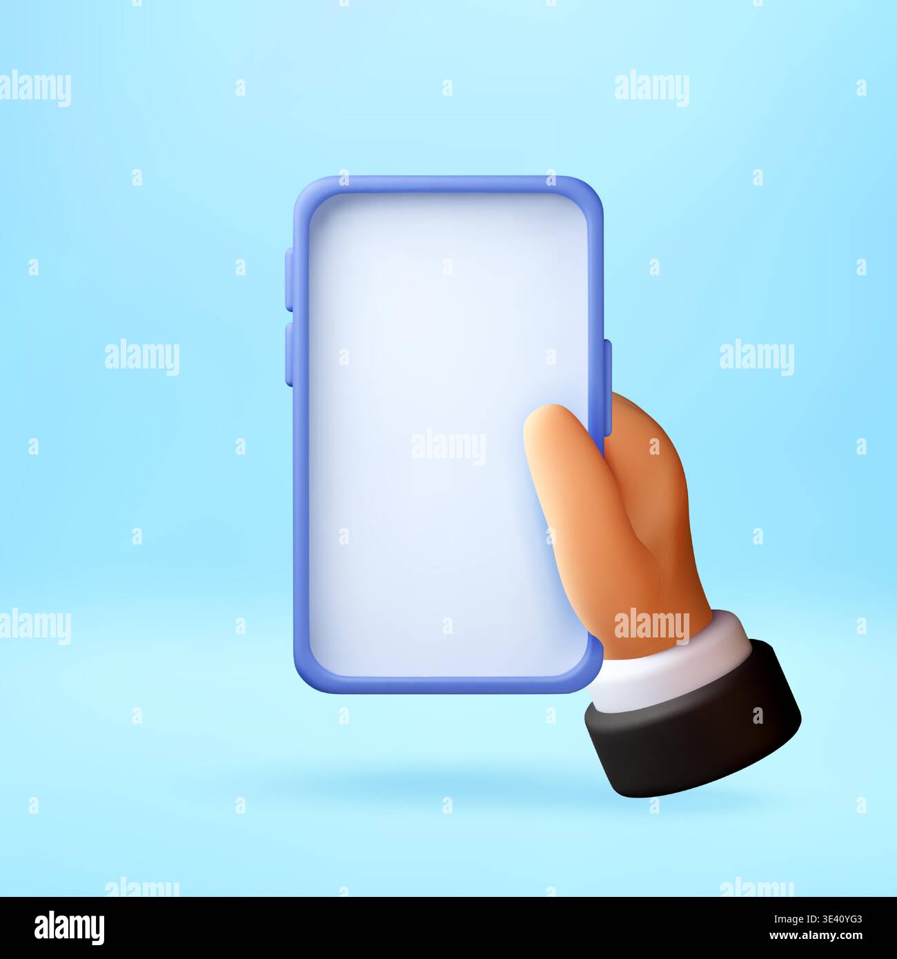 3D Hand holding smartphone with blank screen. Stock Vector