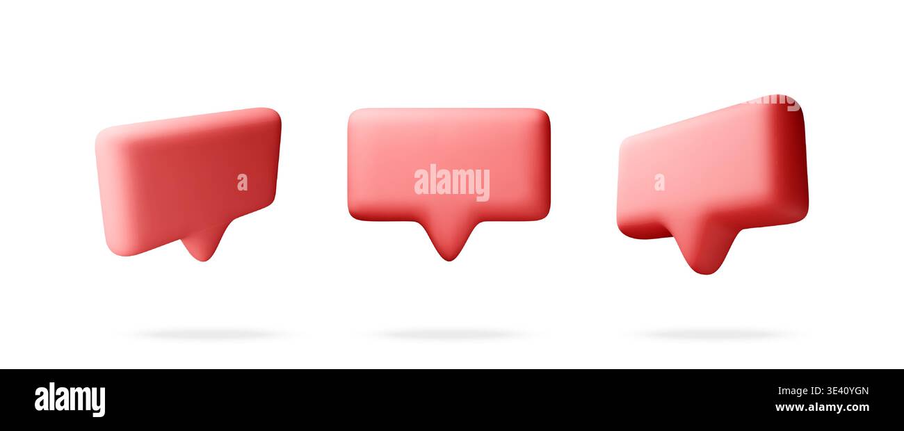 Red 3d speech bubble icon set Stock Vector