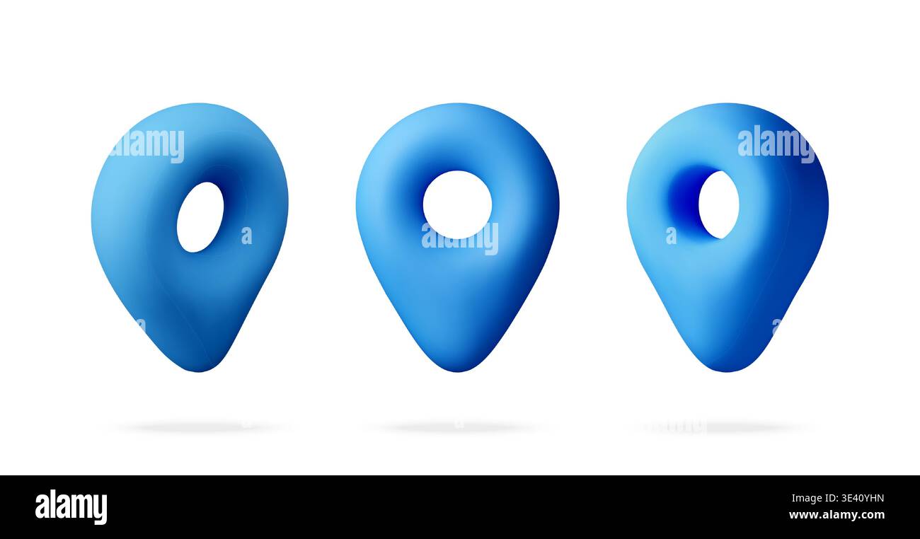 3D Blue plastic location pin icons set Stock Vector