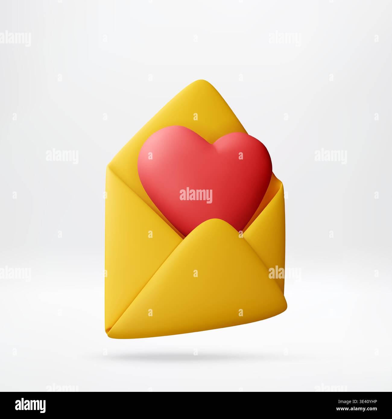 3D Red heart inside an open yellow envelope Stock Vector