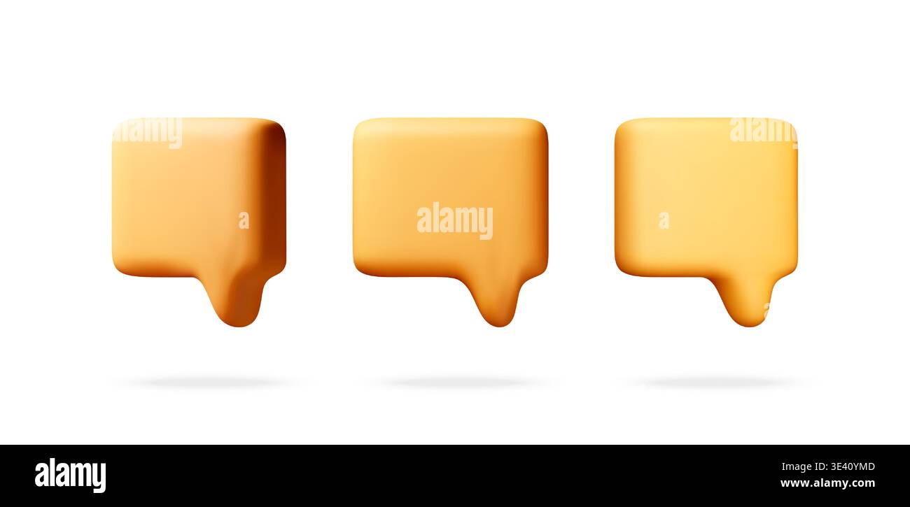 Three orange 3d speech bubble icons Stock Vector