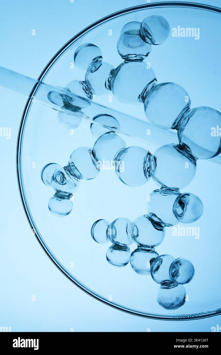 Abstract cosmetic lab. Glass molecules forming abstract science discovery concept Stock Photo