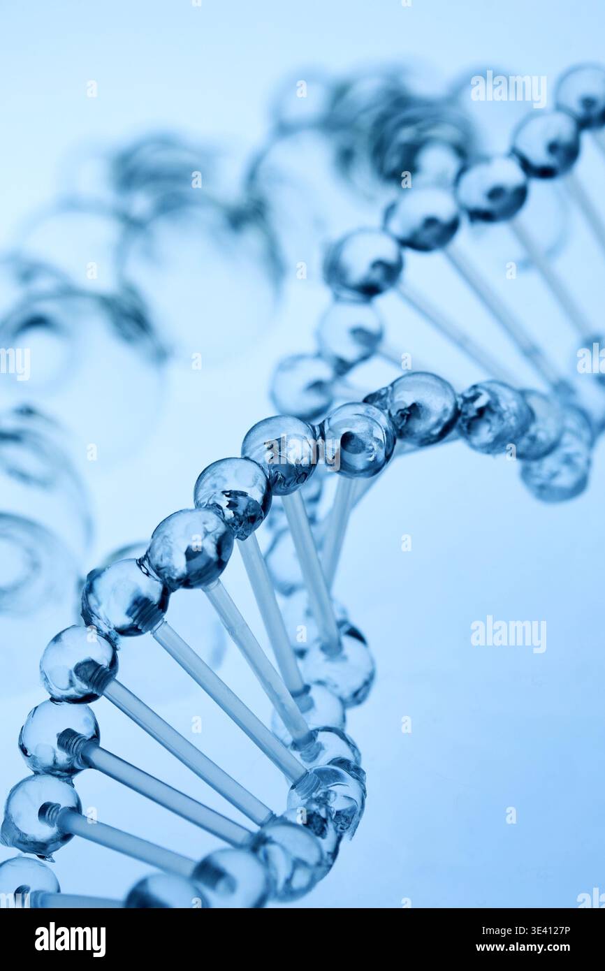 Abstract cosmetic lab. Dna double helix structure representing genetic ...