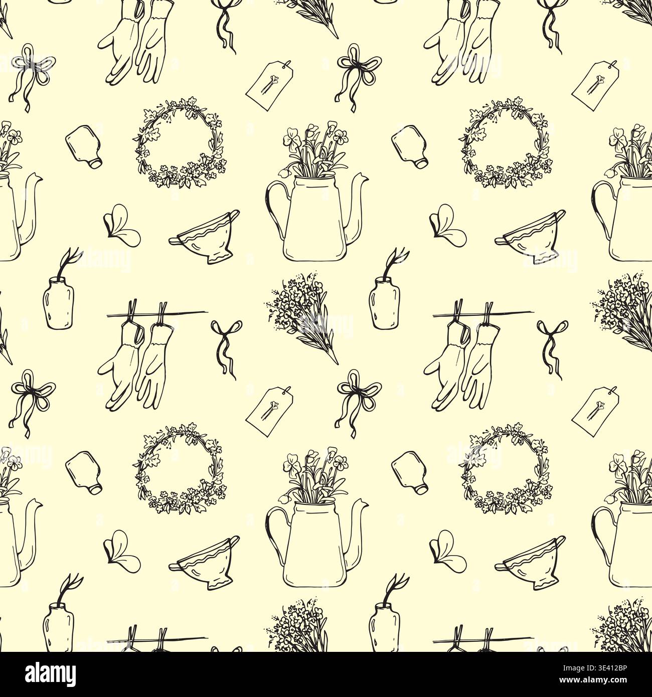 Spring , summer gardening pattern with flower Stock Vector