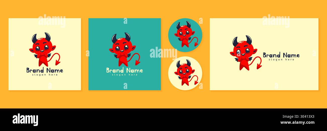 Cute red devil logo collection for brand identity vector illustration. Stock Vector