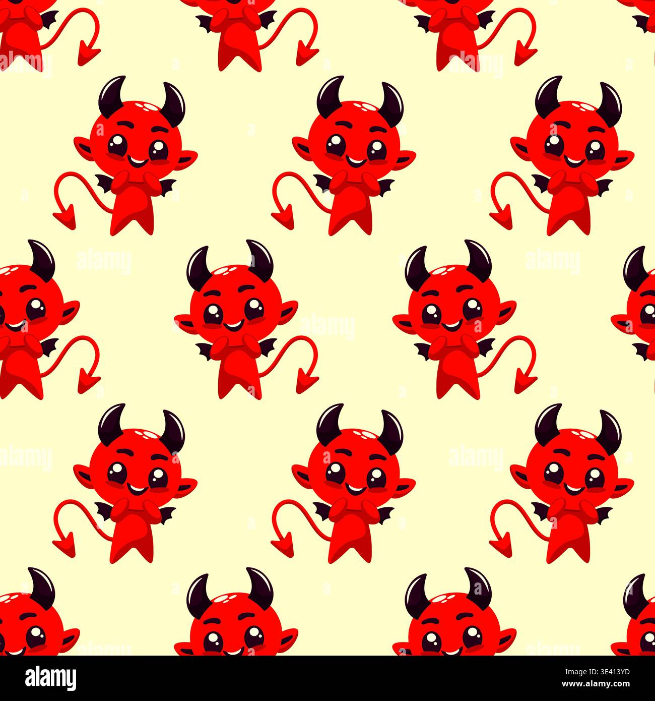 Cute little devil seamless pattern with baby demon characters vector illustration. Stock Vector