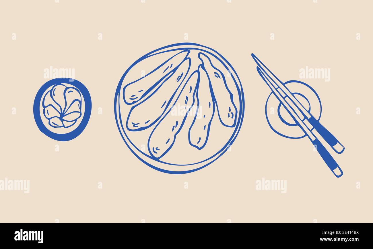 Hand Drawn Sushi Set. Vector Line Art Japanese Food Illustration Stock ...