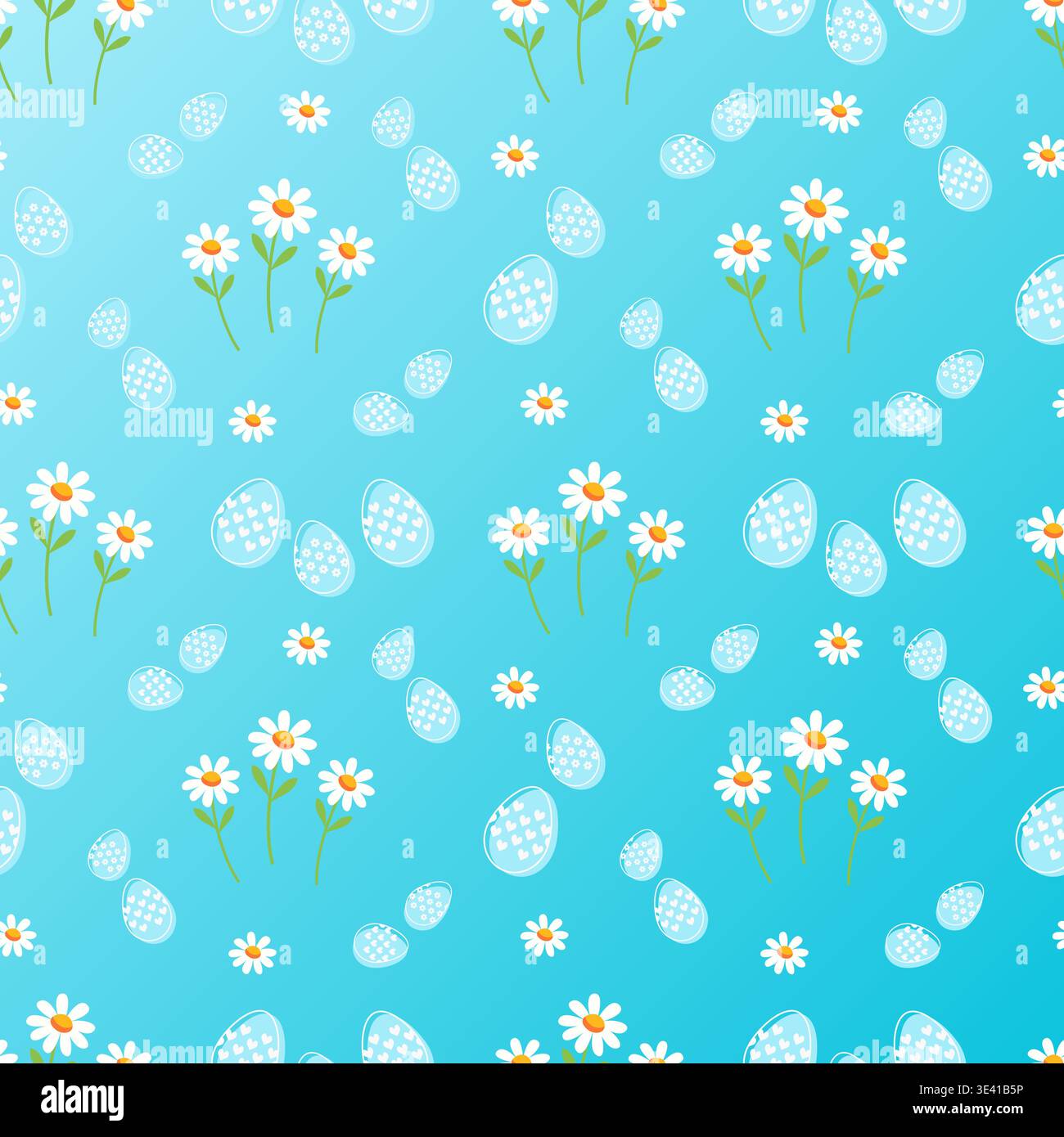 Easter seamless pattern with spring flowers and eggs vector illustration. Stock Vector