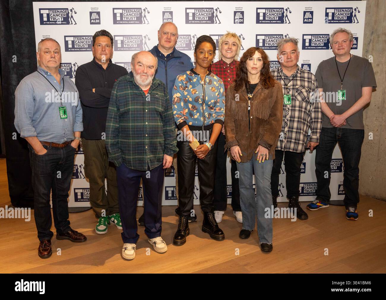 left to right) jack dee, dom joly, ???? dara o briain, athena kugblenu, maisie adam, bridget christie, stewart lee and miles jupp during robert smith's comedy favourites for teenage cancer trust, at