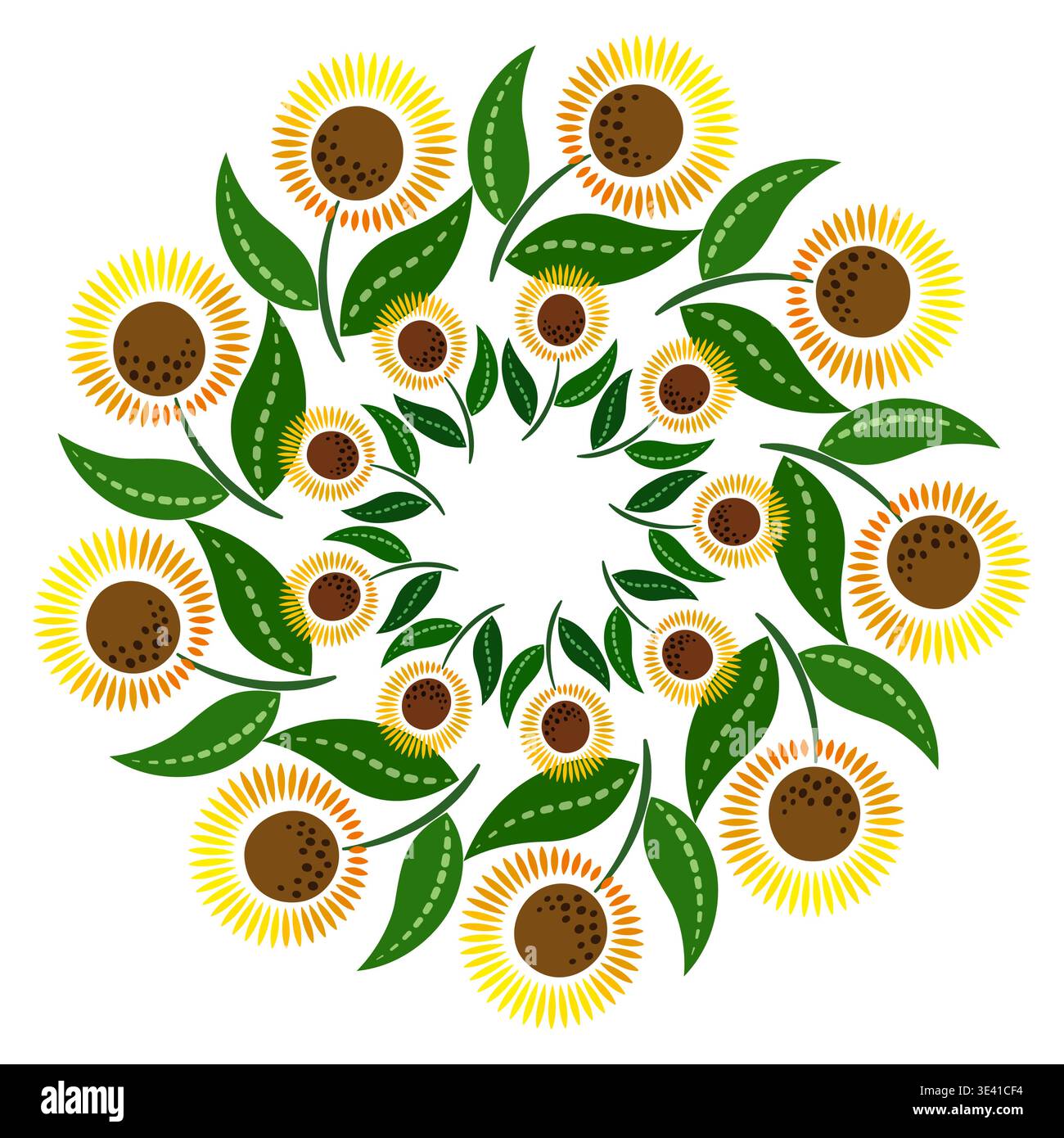 Round sunny vector design element of sunflowers Stock Vector