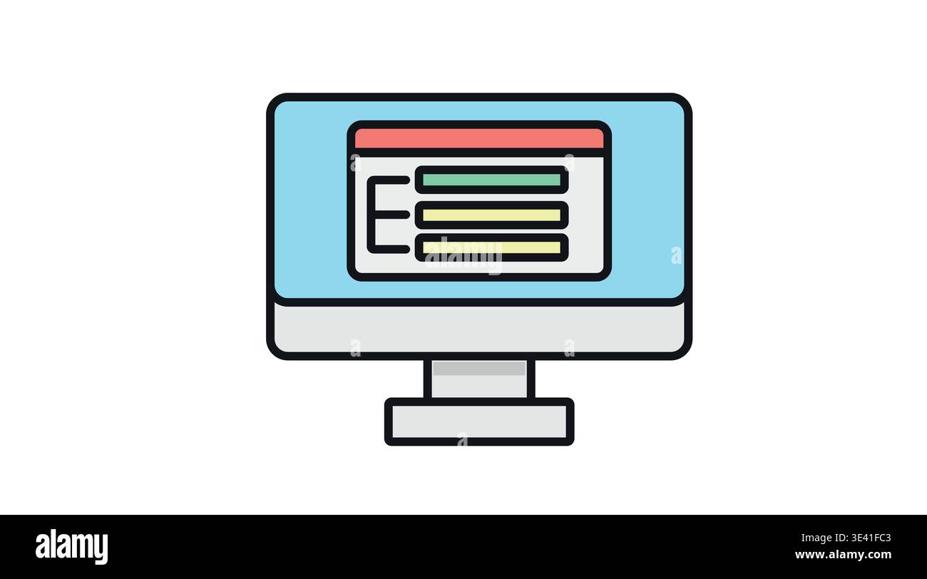 Vector computer icon with website wireframe layout and UI design elements Stock Vector