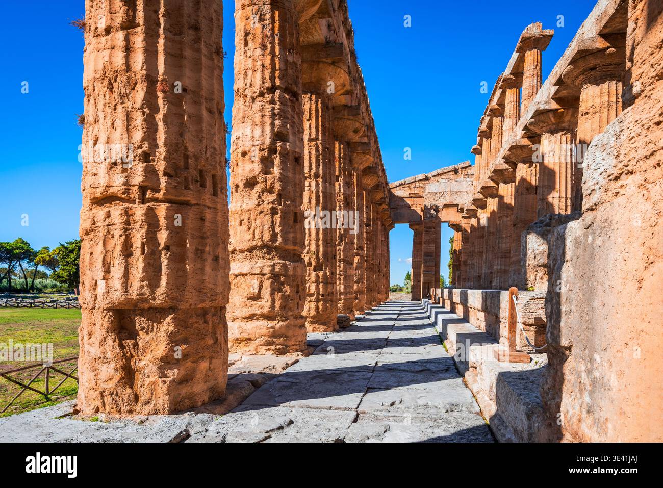 Paestum, Italy. Temple of Neptune, ancient Gree Doric columns in Campania Stock Photo