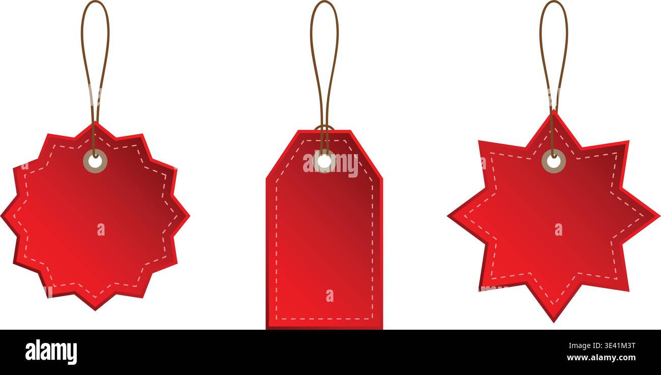 set of red blank paper tag labels isolated vector illustration Stock Vector