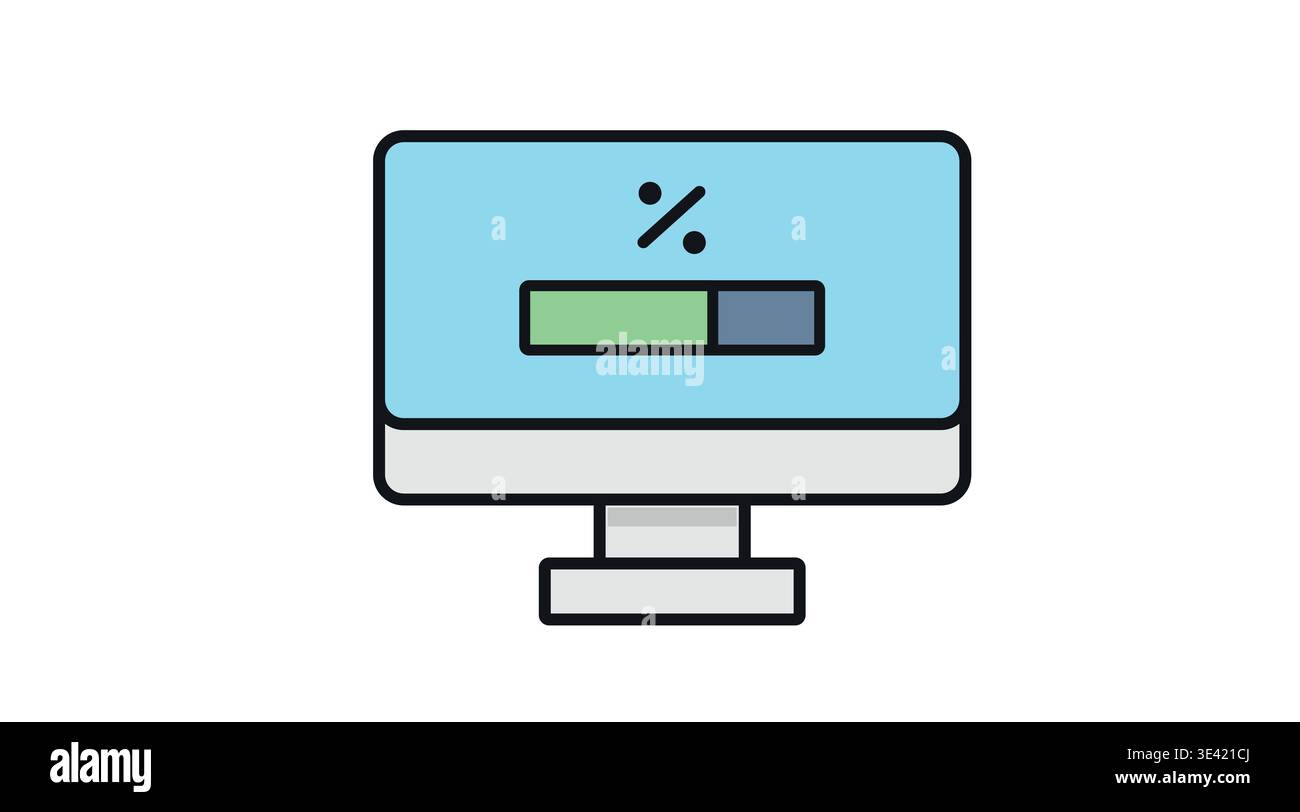 Computer system update progress bar icon with percentage on screen Stock Vector