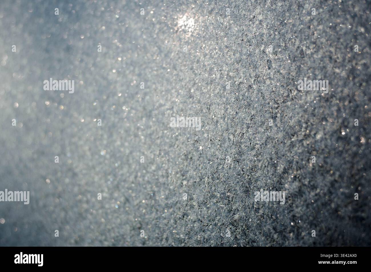 Ice on the window, various patterns, winter. Stock Photo
