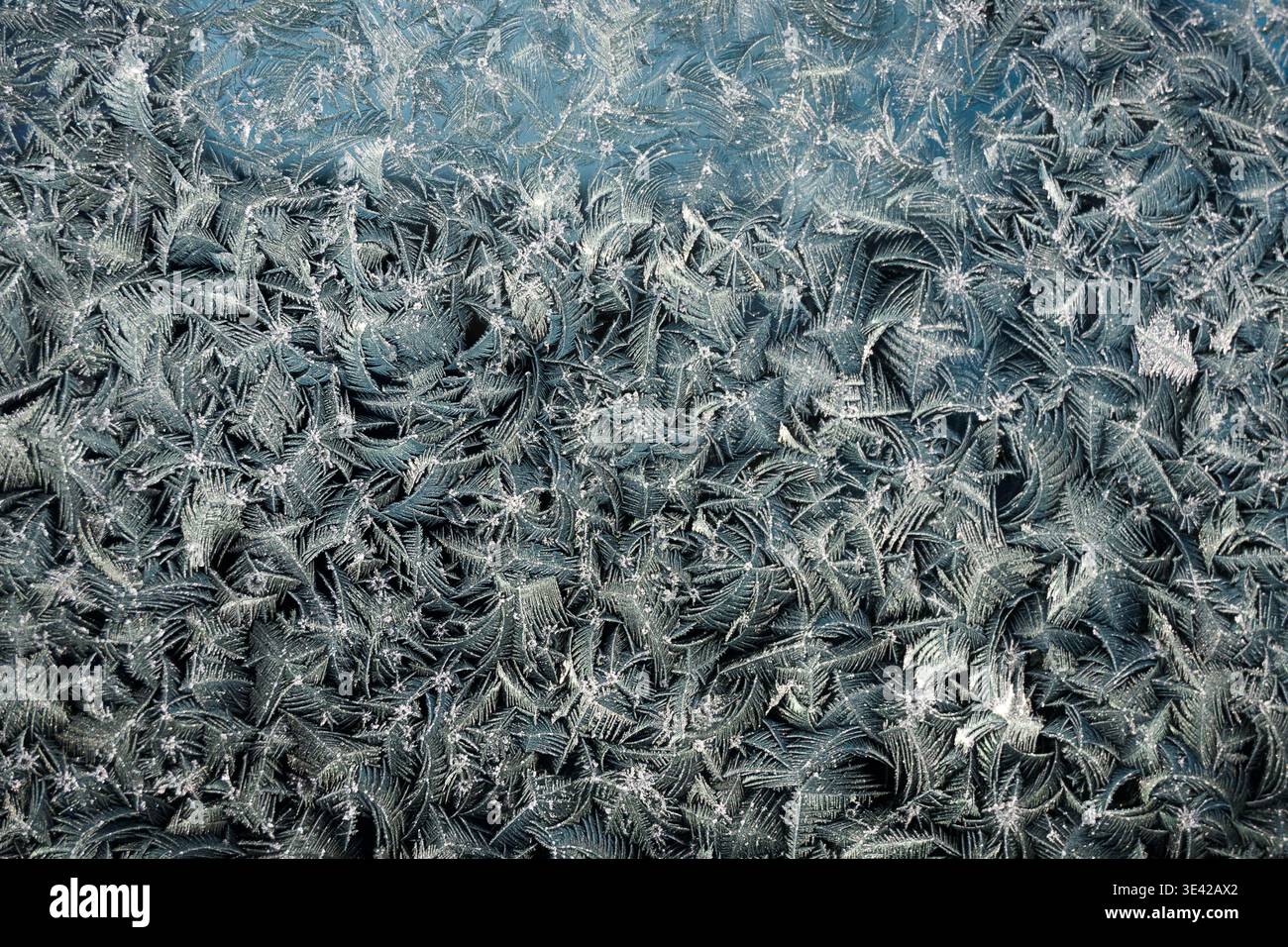 Ice on the window, various patterns, winter. Stock Photo