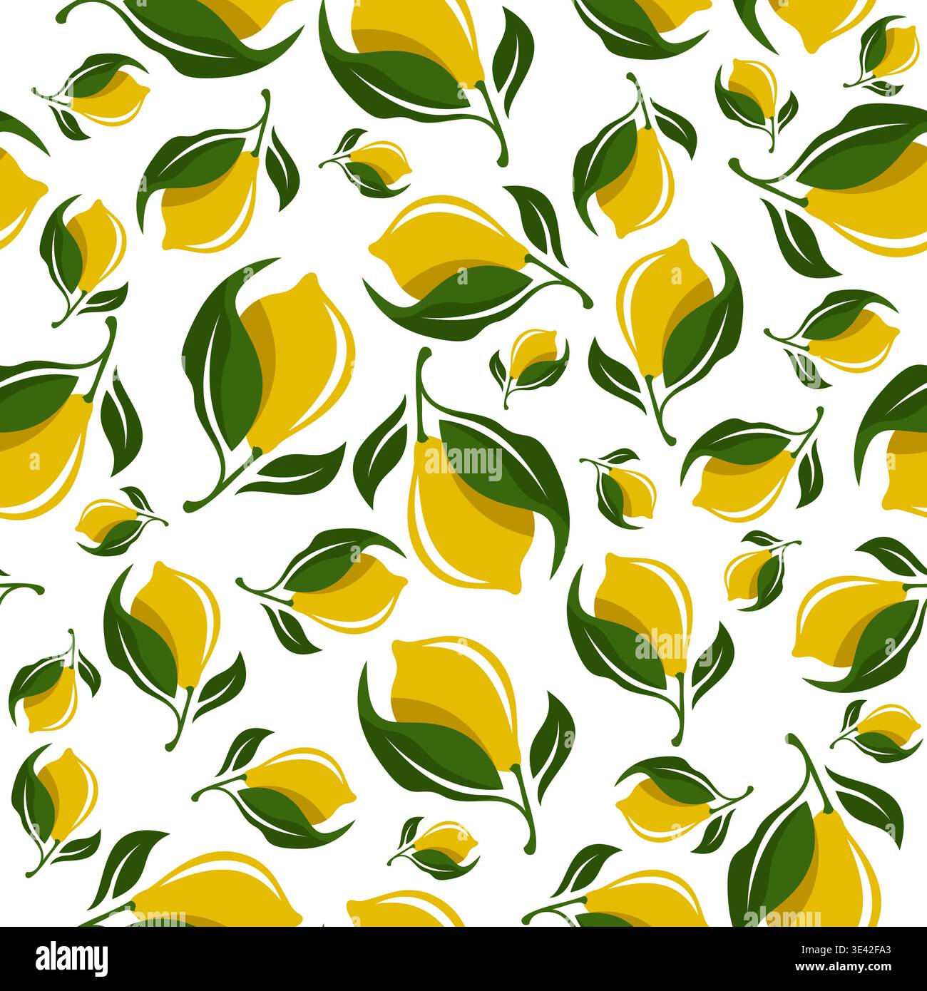 Lemon With Leaf Seamless Pattern Vector Stock Vector