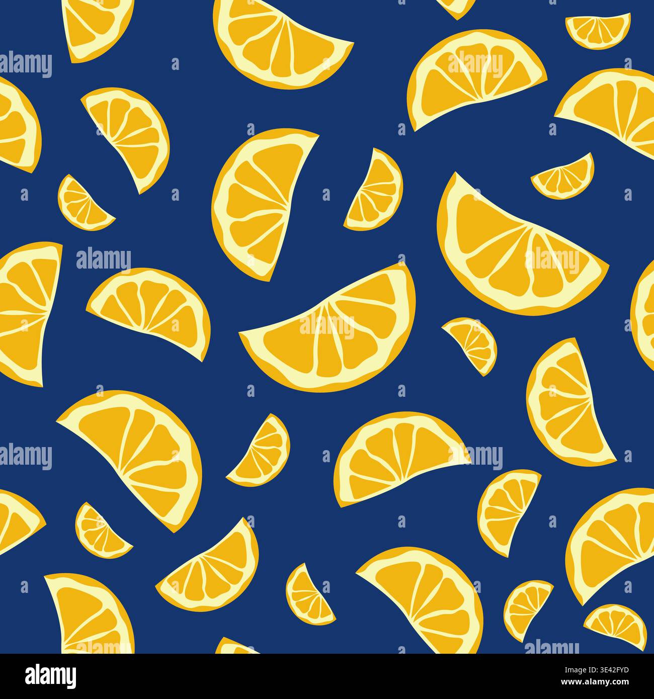 Fruit lemon seamless pattern, lemons on blue background Vector Stock Vector