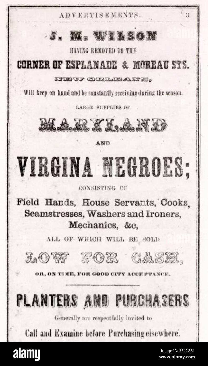 Wilson Rader JONATHAN M. WILSON ( c 1796-1871) American slave rader. An 1857 notice ...