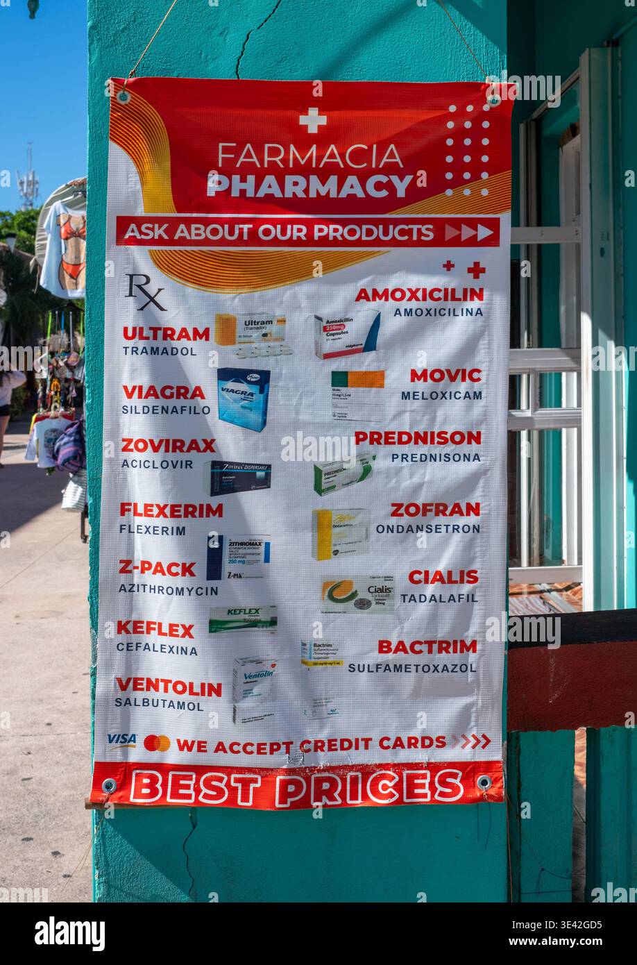 Pharmacy Drugstore Sign Cozumel Mexico Stock Photo